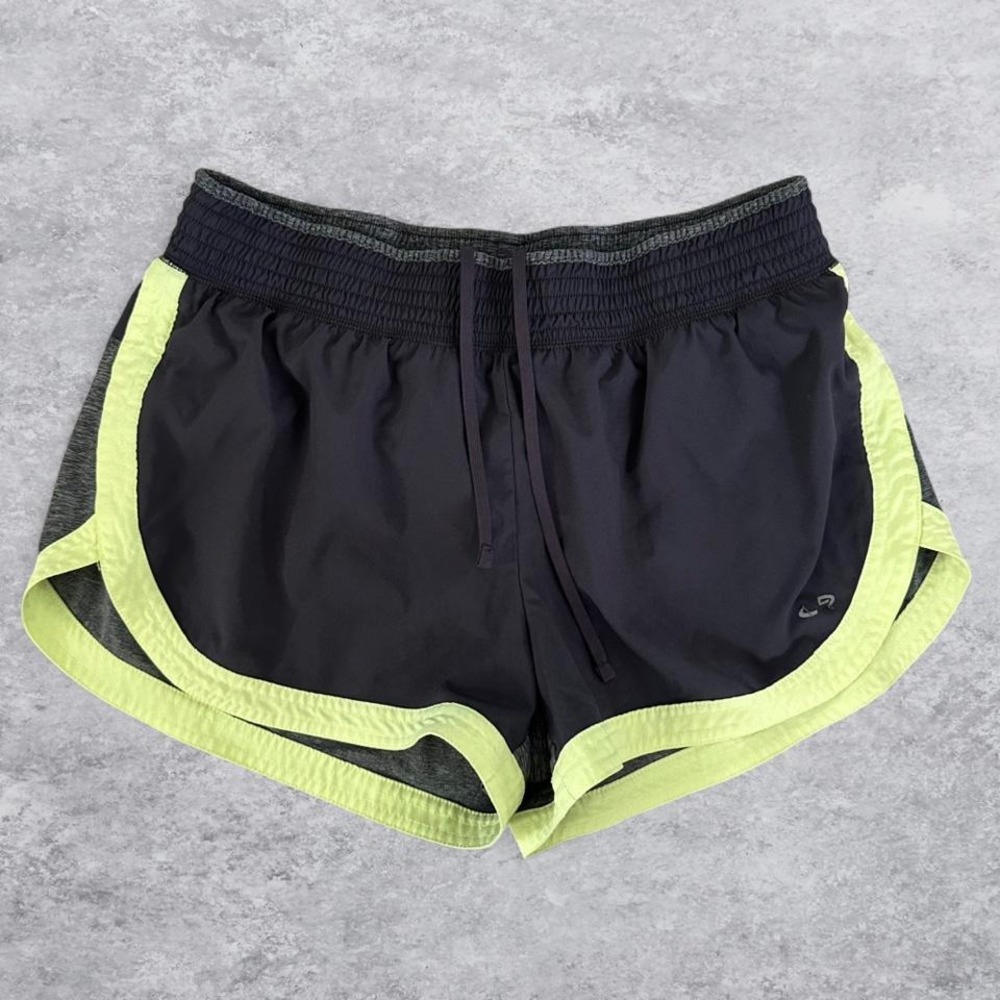 Champion Womens Running Shorts Medium Charcoal Grey Lime Green Trim